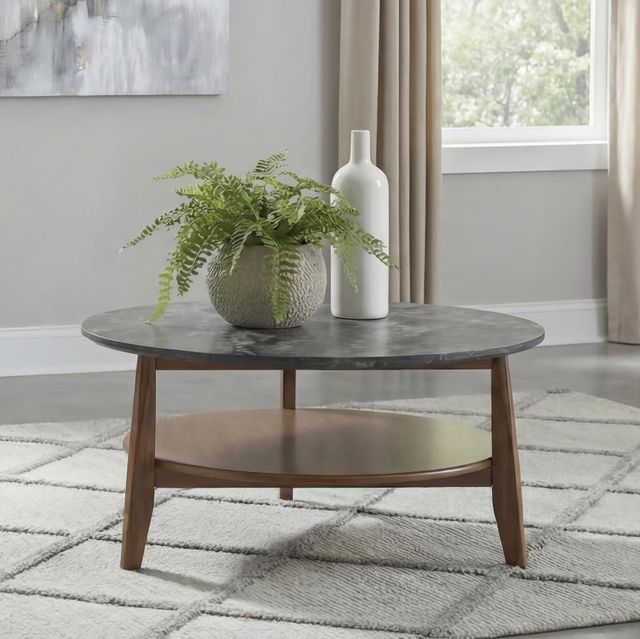 Coaster® Bradley Smokey Gray Coffee table with Dark Brown Base-1