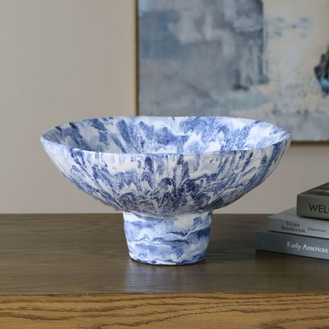 Uttermost® Indigo Blue/Ivory Pedestal Bowl-1