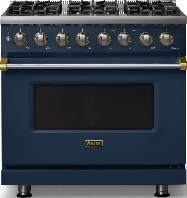 Viking® 5 Series 36" Slate Blue Pro Style Dual Fuel (LP) Range with Brushed Brass Trim-0