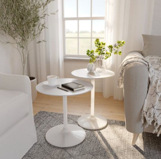 Jofran Inc. Global Archive Camille 2-Piece Marble Top Nesting Table Set with White Base-1