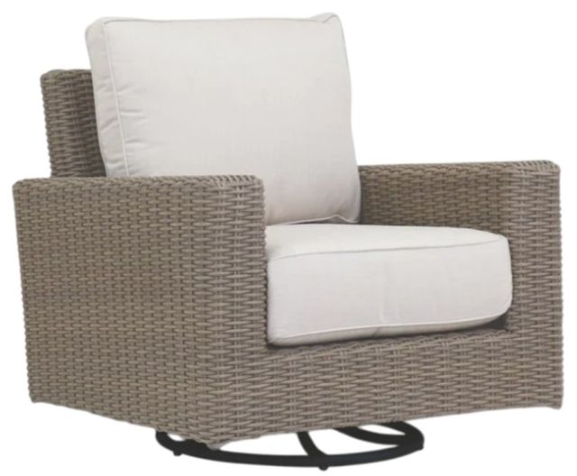 Sunset West Coronado Driftwood Resin Wicker Outdoor Swivel Club Chair with Canvas Flax Cushion-0