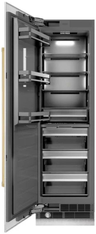 ZLINE Autograph Edition 24 in. 12.4 Cu. Ft. Column Freezer in Satin Stainless Steel with Graphite Gray Interior and Polished Gold Accents-1