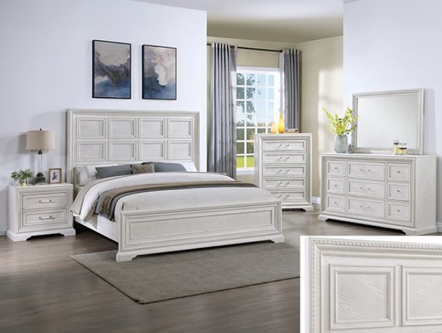Crown Mark Alexandria Antique White Queen Panel Bed-1