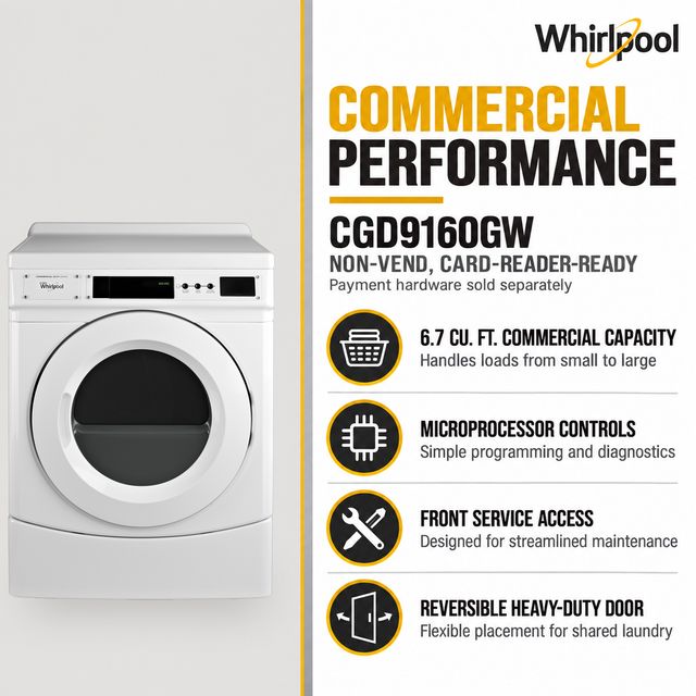 Whirlpool Commercial 6.7 Cu. Ft. Non-Vend Gas Front-Load Dryer - White-3