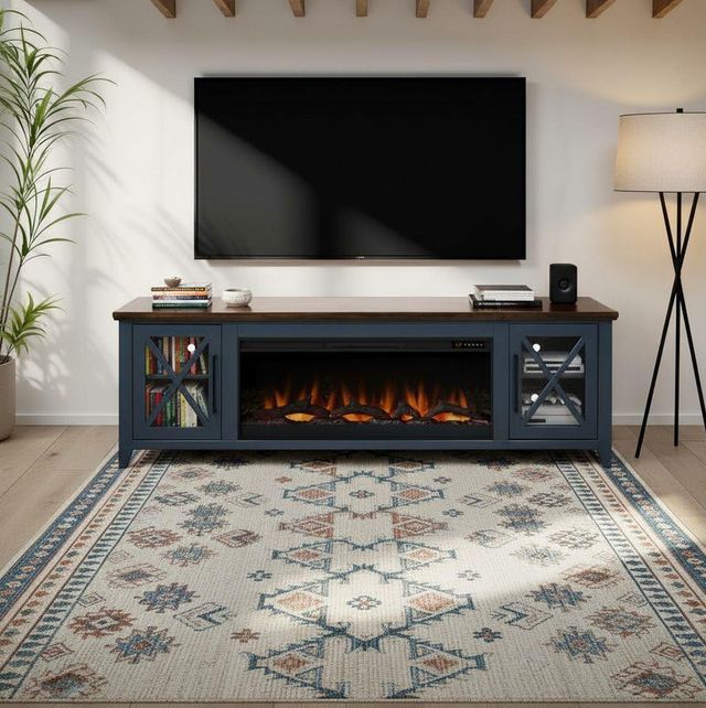 Legends Home Ithaca Blue Denim/Bourbon 83" Fireplace Console-1