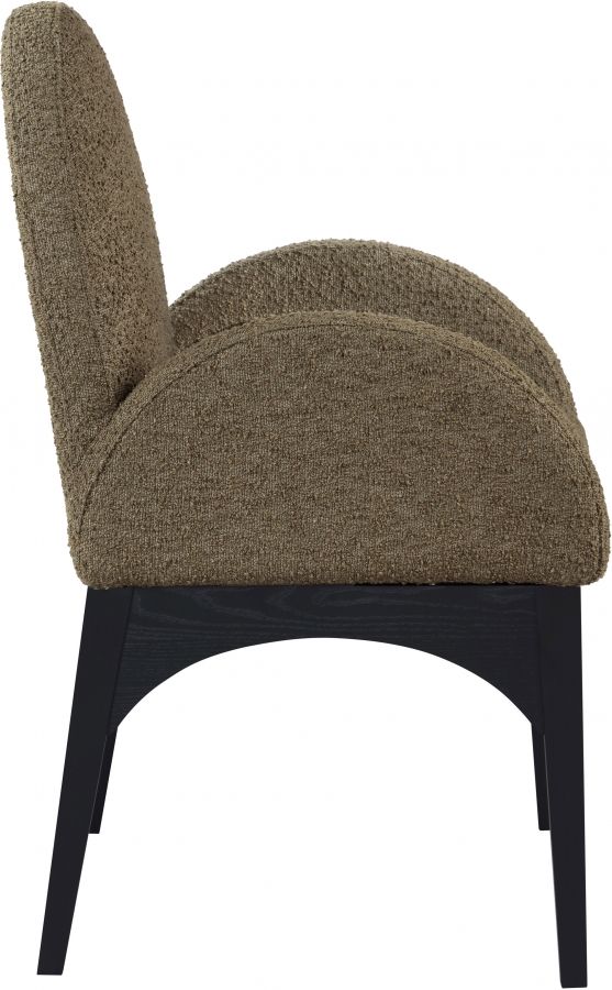 Meridian Furniture Waldorf Olive/Black Boucle Upholstered Dining Arm Chair-3