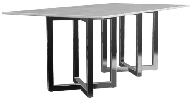 Modus Furniture Amalfi Carrara Marble Top Rectangular Dining Table with Double Pedestal Chrome Base -0