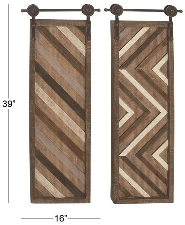 Deco Marche 2-Piece Brown Geometric Linear Wall Panel Art Set-2
