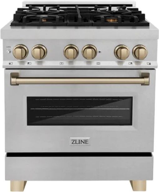 ZLINE Autograph Edition Legacy 30" Satin Stainless Steel Pro-Style Dual Fuel Range with Electric Convection Oven in Satin Stainless Steel and Champagne Bronze Accents-0