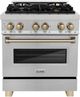 ZLINE Autograph Edition Legacy 30" Satin Stainless Steel Pro-Style Dual Fuel Range with Electric Convection Oven in Satin Stainless Steel and Champagne Bronze Accents-0