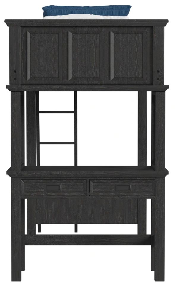 Elements International Hampton Kids Charcoal Twin Youth Loft Bed with Ladder and Desk-3