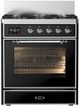 Ilve® Majestic III 30" Glossy Black Pro Style Dual Fuel Natural Gas Range with Triple Glass Door and Chrome Trim-0