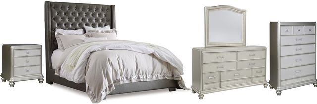 Signature Design by Ashley® Coralayne 5-Piece Gray California King Upholstered Panel Bed Set-0