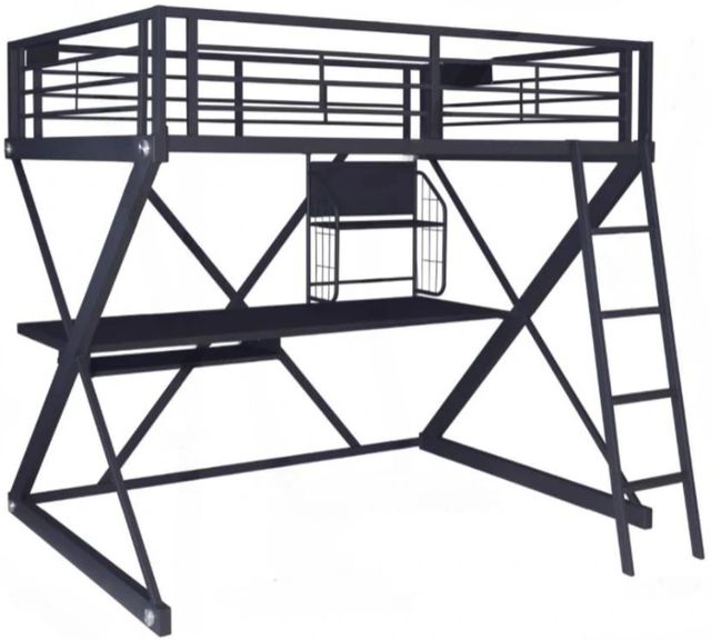 Powell® Z Bedroom Black Full Loft Study Bunk Bed-0
