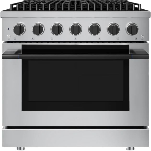 Hauslane HausPro Range 36" Stainless Steel Pro-Style Gas Range with Matte Black Knobs-0