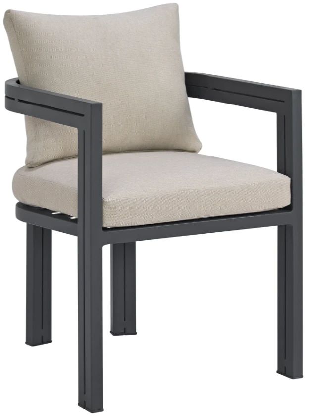 Elements International Playa Dark Gray/Olefin Beige Fabric/Metal Outdoor Dining Chair-0