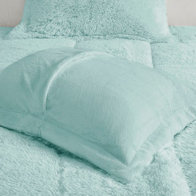 Olliix by Intelligent Design Malea Aque Twin/Twin XL Shaggy Faux Fur Comforter Mini Set-3