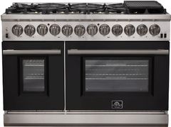 FORNO® Capriasca 48" Stainless Steel Pro Style Dual Fuel Range with Black Door