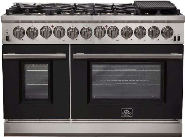 FORNO® Capriasca 48" Stainless Steel Pro Style Dual Fuel Range with Black Door-0