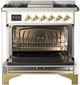 Ilve® Majestic III 36'' White Pro Style Dual Fuel Liquid Propane Range with Triple Glass Door and Brass Trim-2