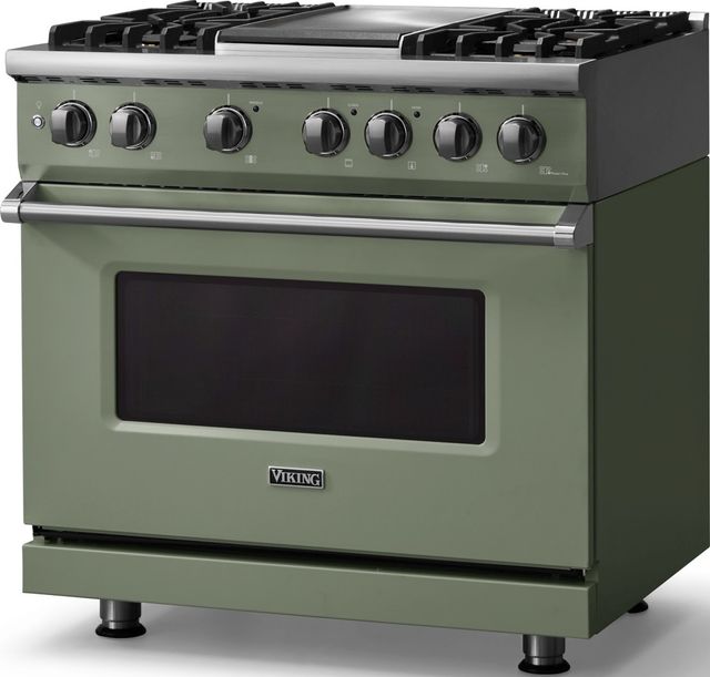 Viking® 5 Series 36" Eucalyptus Pro Style Dual Fuel (LP) Range with Polished Chrome Trim-3