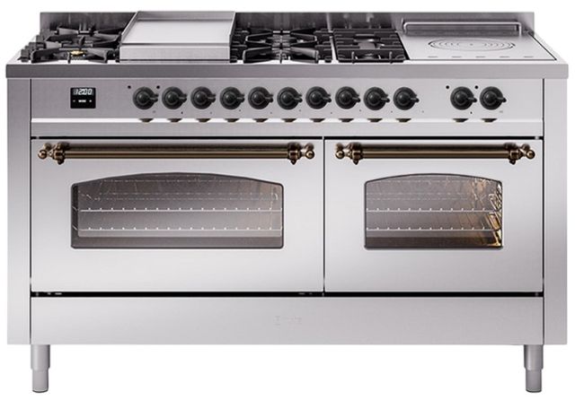 Ilve® Nostalgie II Series 60" Stainless Steel Pro Style Dual Fuel Range-0