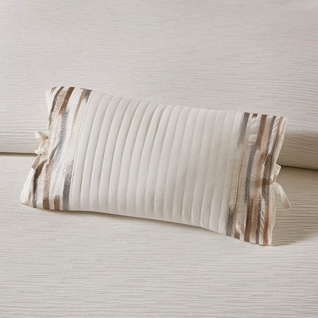 Olliix by N Natori White Hanae Embroidered Cotton Oblong Decorative Pillow-2