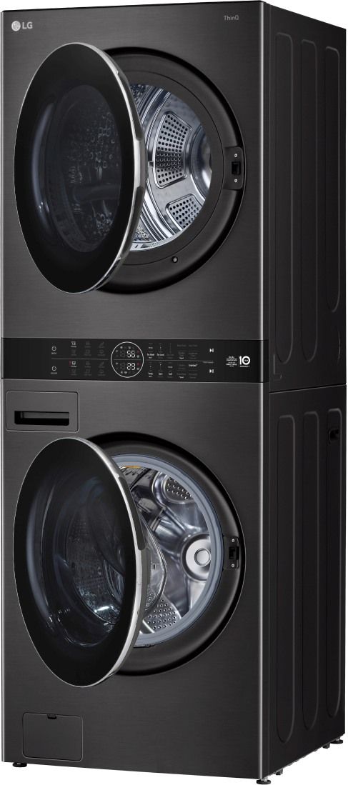 LG 5.0 Cu. Ft. Washer, 7.8 Cu. Ft. Dryer Black Steel Stack Laundry-1