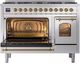 Ilve® Nostalgie II 48" Stainless Steel Pro Style Dual Fuel Range with Brass Trim-2