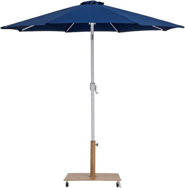 Meridian Furniture Fiji Matte White/Navy/Teak Aluminum Outdoor Patio Umbrella and Base-0