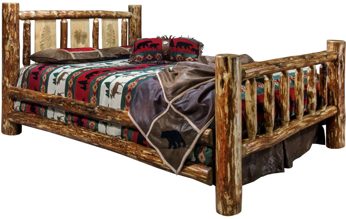 Montana Woodworks® Glacier Country Stain & Clear Lacquer California King Bed with Laser Engraved Pine Tree Design