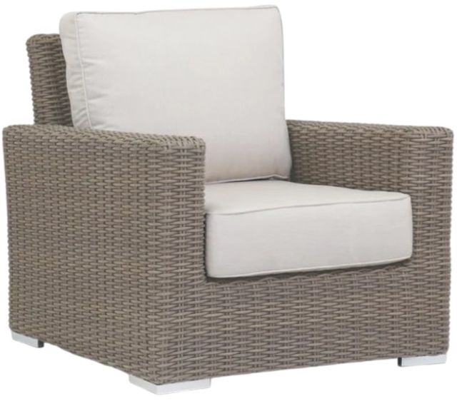Sunset West Coronado Driftwood Resin Wicker Outdoor Club Chair with Canvas Flax Cushion-0