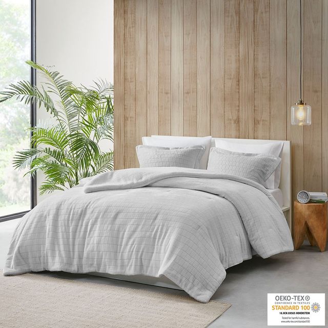 Olliix by True North by Sleep Philosophy Laurie Grey Full/Queen Plush to Sherpa Comforter Set-3