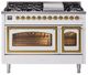 Ilve® Nostalgie II Noblesse 48'' White Pro Style Dual Fuel Range with Brass Trim-0