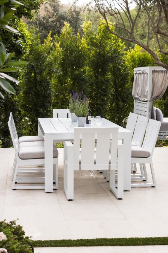 Sunset West Newport Satin White Aluminum Outdoor Dining Arm Chair with Cast Silver Cushion-3