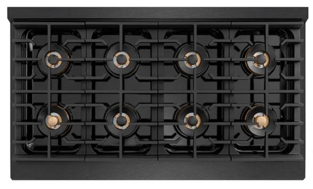 ZLINE Autograph Edition Paramount 48" 6.7 Cu. Ft. Black Stainless Steel Gas Range with 8 Burner DuoPro™ Cooktop and Dual Ovens with Champagne Bronze Helix Handles and Accents-3