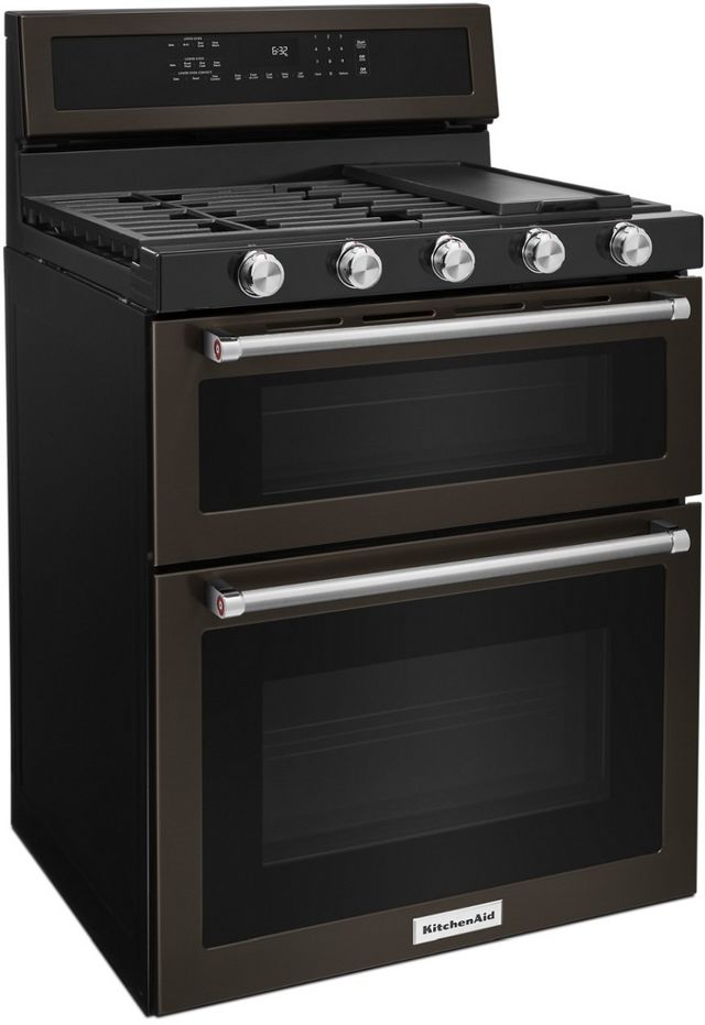 KitchenAid® 30" Black Stainless Steel with PrintShield™ Finish Freestanding Gas Double Convection Range-3