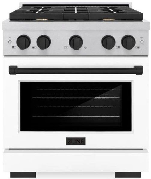 ZLINE Autograph Edition 30" Satin Stainless Steel Pro Style Gas Range with White Matte Door and Matte Black Accents-0