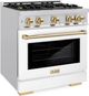 ZLINE Select Autograph Edition 30" Stainless Steel Pro Style Dual Fuel Range with White Matte Door and Polished Gold Accents-2