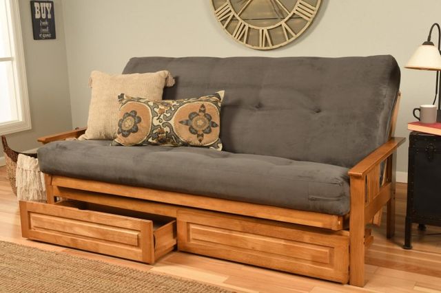 Kodiak Furniture Monterey Suede Gray/Butternut Full Storage Futon with Mattress-1