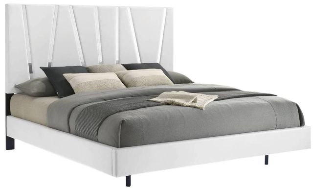 New Classic® Home Furnishings Europa Glossy White California King Upholstered Panel Bed-0