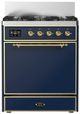 Ilve® Majestic III 30" Midnight Blue Pro Style Dual Fuel Liquid Propane Range with Solid Door and Brass Trim-0