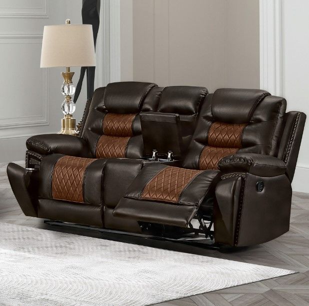 New Classic® Home Furnishings Nikko Brown Dual Manual Reclining Console Loveseat-1