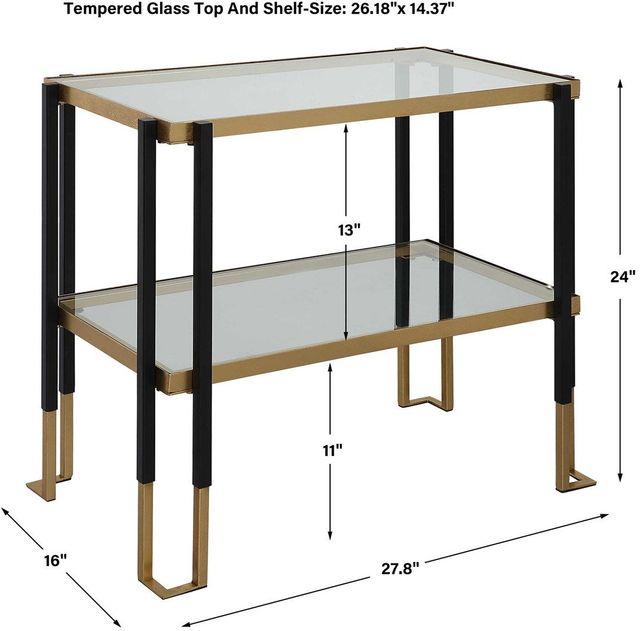 Uttermost® Kentmore Glass Top Glass Side Table with Brushed Gold and Matte Black Frame-2