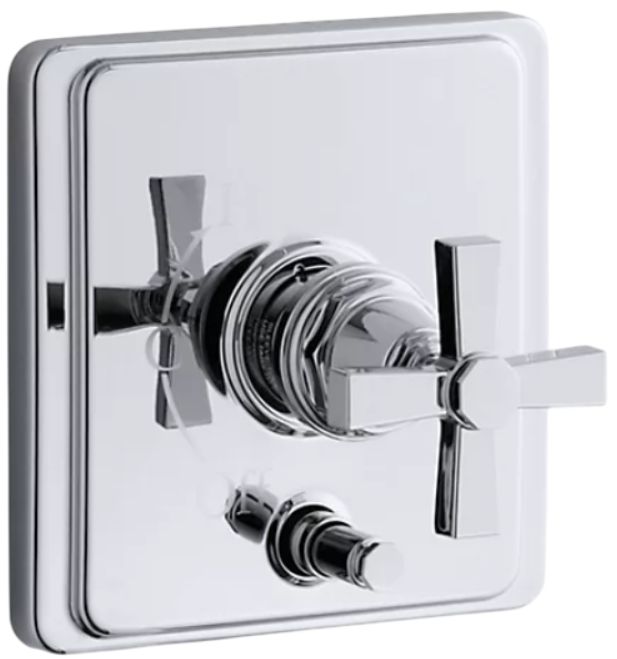 KOHLER® Pinstripe® Rite-Temp® Polished Chrome Valve Trim with Push-Button Diverter and Cross Handle-0