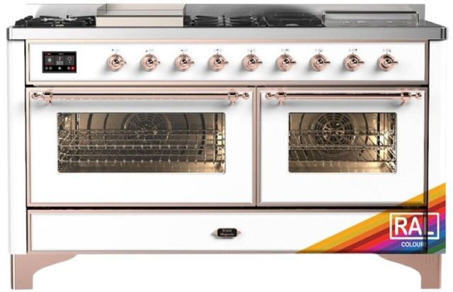 Ilve® Majestic III 60" Custom Pro Style Dual Fuel Natural Gas Range with French Top and Copper Trim-0