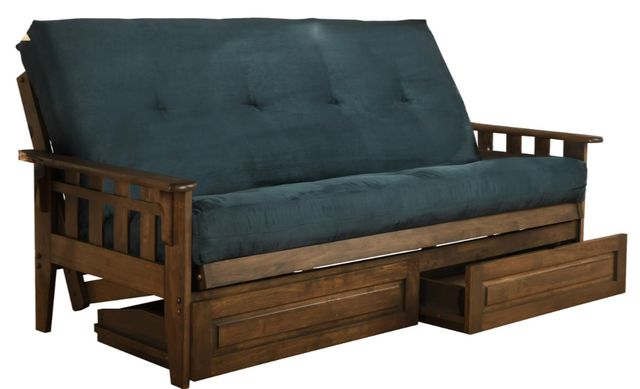 Kodiak Furniture Tucson Suede Navy/Rustic Walnut Full Storage Futon with Mattress-0