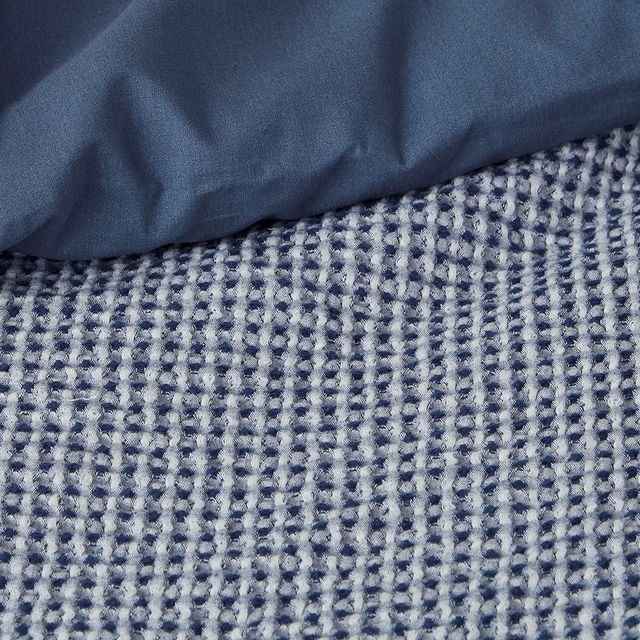 Olliix by Clean Spaces Mara 4 Piece Yarn Dyed Cotton Bamboo Blend Waffle Weave Blue Full/Queen Comforter Cover Set-2