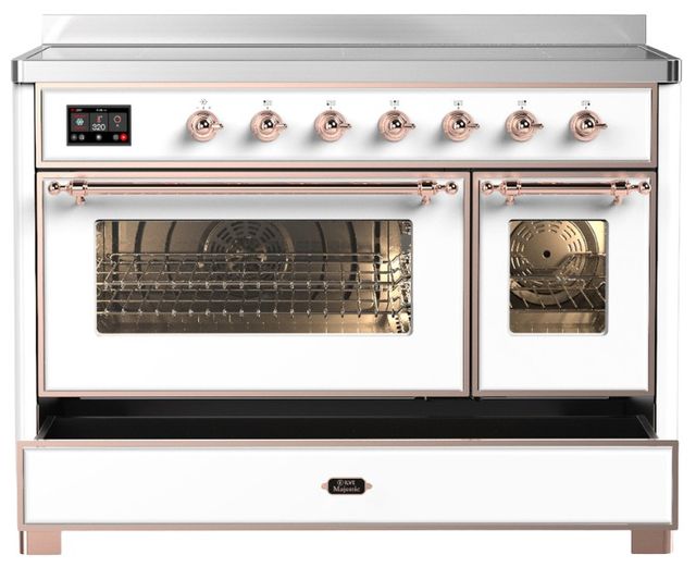 Ilve® Majestic III 48" White Pro Style Induction Range with Triple Glass Door and Copper Trim-2