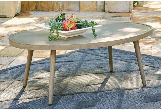 Signature Design by Ashley® Swiss Valley Beige Aluminum Outdoor Cocktail Table-3
